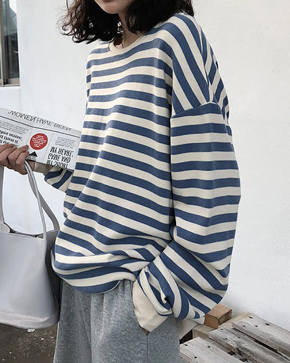 Brenda® | Retro striped long sleeve blouse