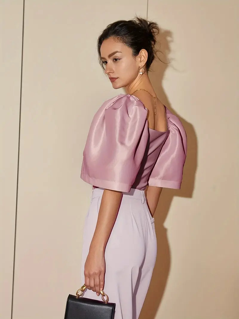 Ersilia® | Elegant Satin Blouse With Puff Sleeves