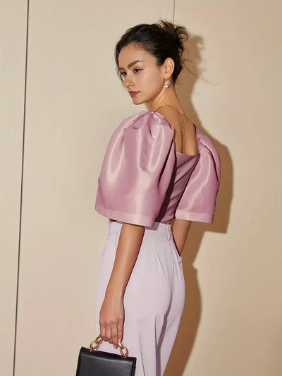 Ersilia® | Elegant Satin Blouse With Puff Sleeves