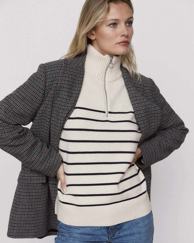 Angeline's® | Striped mesh Ivy blouse with zip neckline