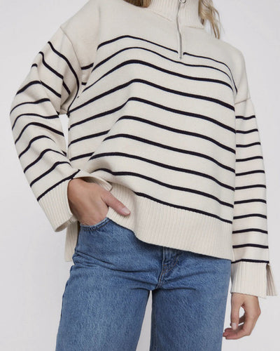 Angeline's® | Striped mesh Ivy blouse with zip neckline