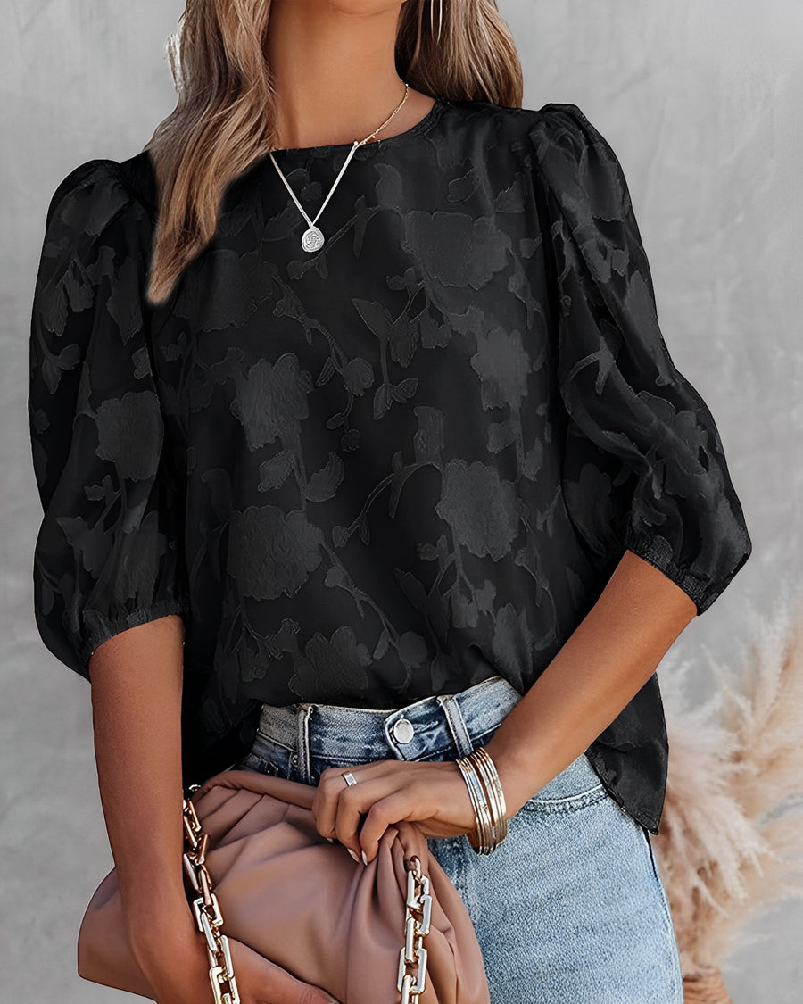 Adelina® | Elegant floral blouse with puff sleeves
