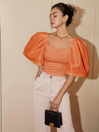 Ersilia® | Elegant Satin Blouse With Puff Sleeves
