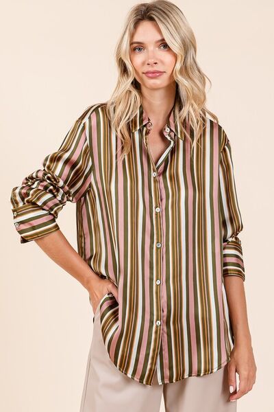 Ariadna® | Striped button-down satin shirt