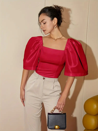 Ersilia® | Elegant Satin Blouse With Puff Sleeves