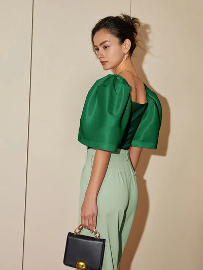 Ersilia® | Elegant Satin Blouse With Puff Sleeves