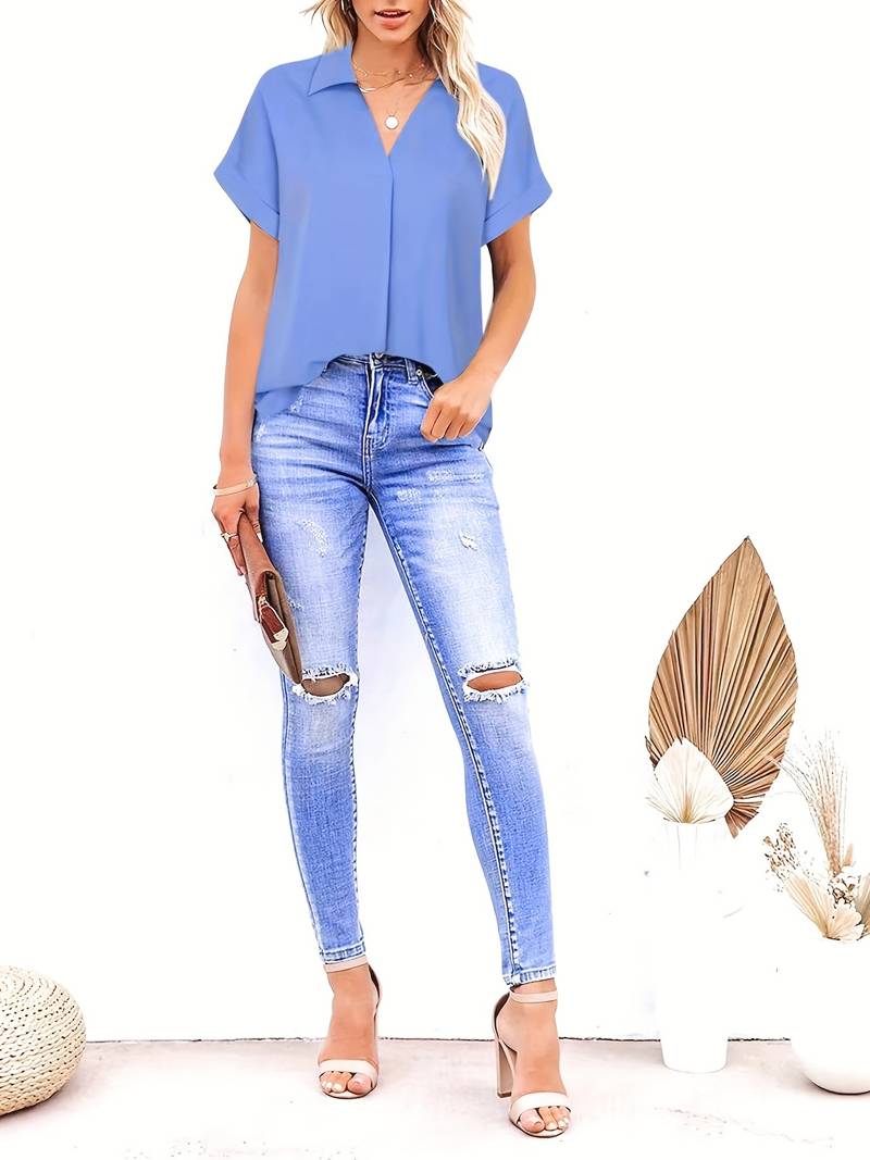Adriela® | Casual Summer Shirt With Turn-Down Collar For Women