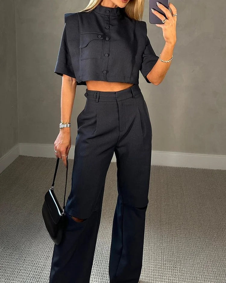 Ariana® | Short blouse and high waist trousers