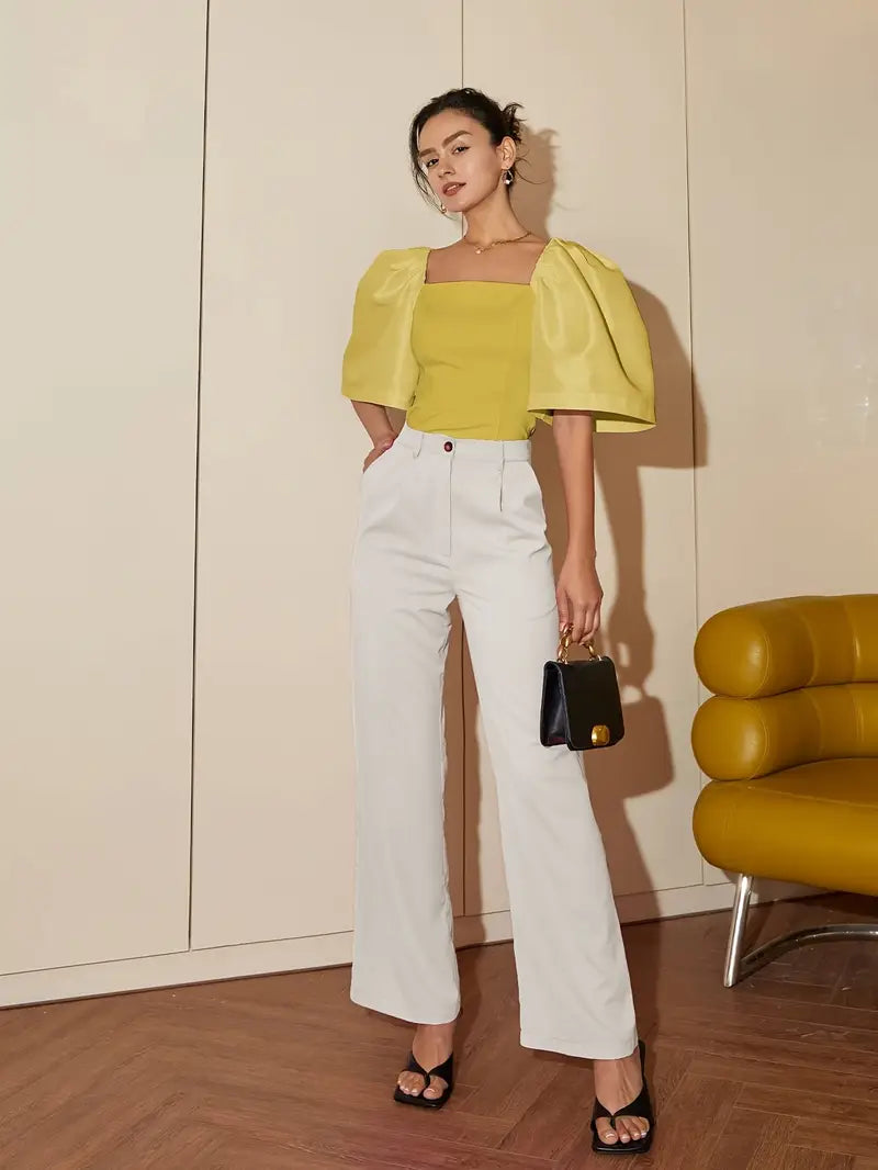 Ersilia® | Elegant Satin Blouse With Puff Sleeves