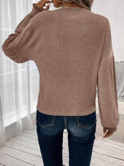 Olivia® | Ribbed crew neck t-shirt with lantern sleeves