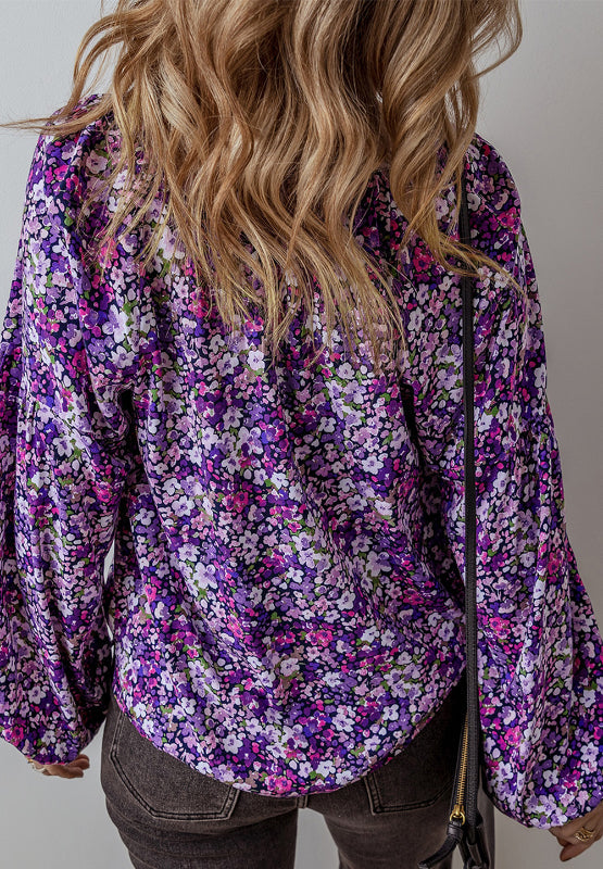 Amanda® | Floral blouse with balloon sleeves and tie collar