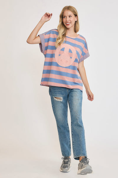 Aida® | Striped French terry T-shirt with peace sign patch