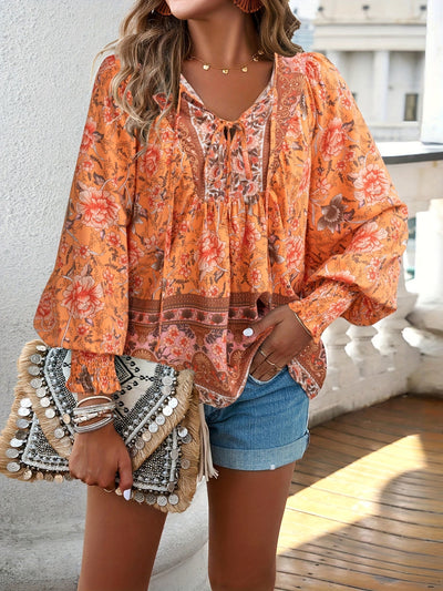 Brenessa® | Floral Blouse With V-Neck And Drawstring