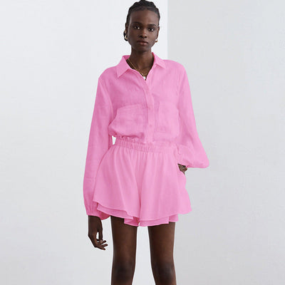 Adelina® | Cotton shirt and shorts set