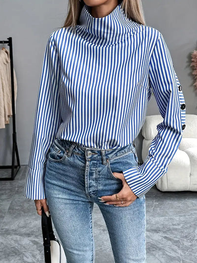 Margherita® | Striped Cotton Blouse With High Neck