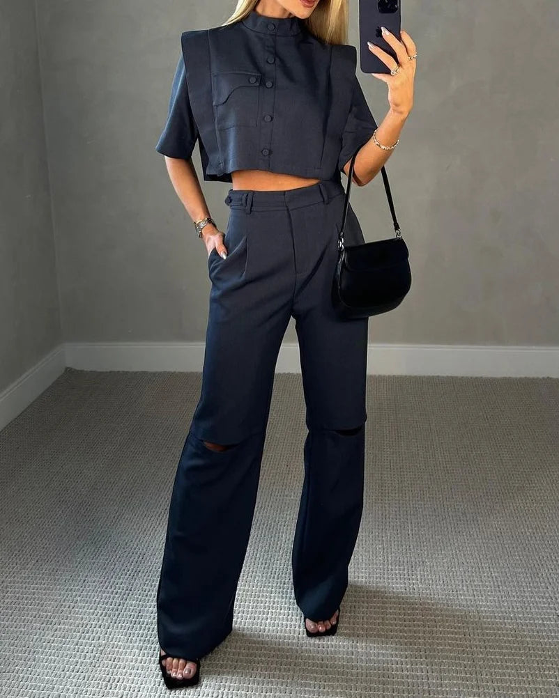 Ariana® | Short blouse and high waist trousers