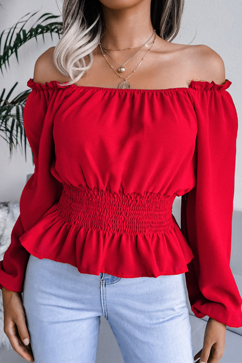 Silvia® | Elegant Off-The-Shoulder Long-Sleeved Blouse With Ruffle Hem