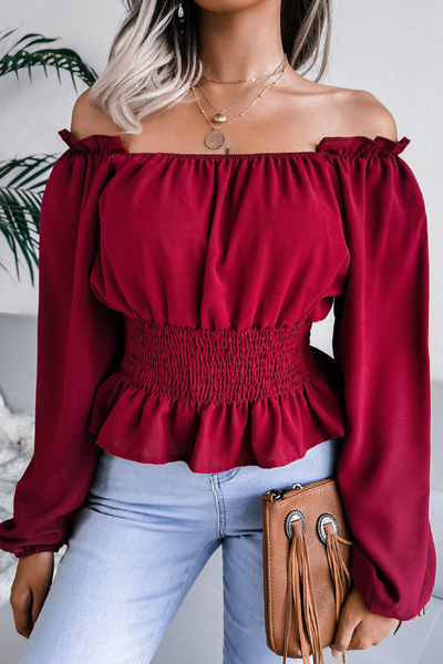 Silvia® | Elegant Off-The-Shoulder Long-Sleeved Blouse With Ruffle Hem