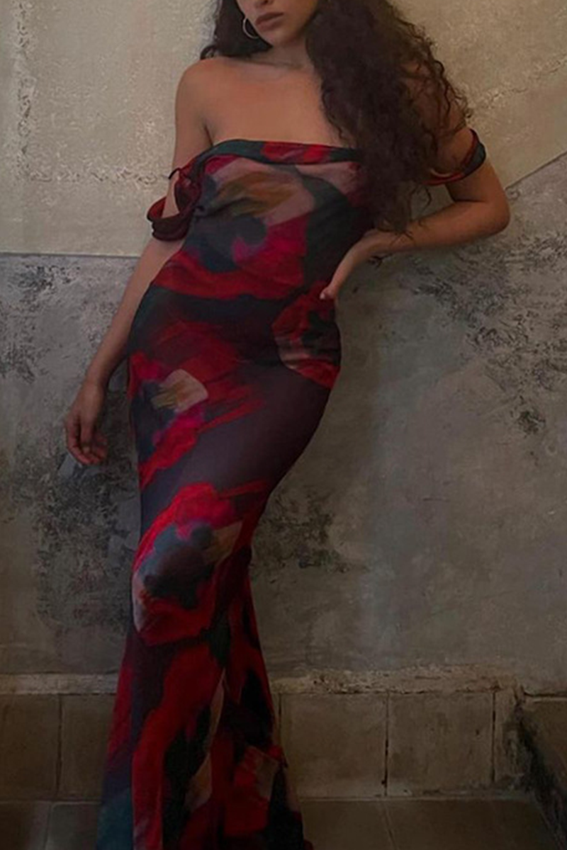 Isabella® | Fashion Print Patchwork Spaghetti Straps Trumpet Mermaid Dresses