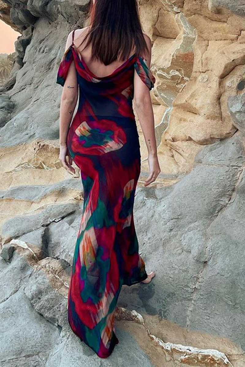 Isabella® | Fashion Print Patchwork Spaghetti Straps Trumpet Mermaid Dresses