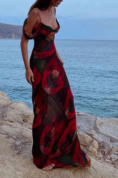 Isabella® | Fashion Print Patchwork Spaghetti Straps Trumpet Mermaid Dresses