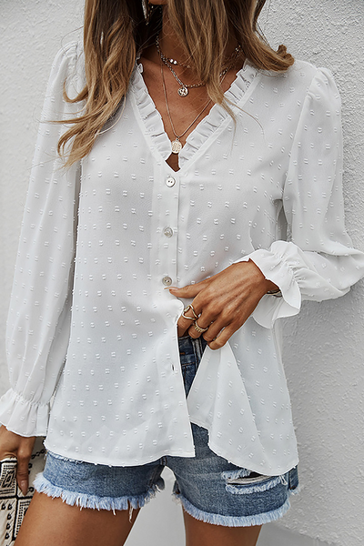 Adelina® | Chic Lace V-Neck Long Sleeve Blouse