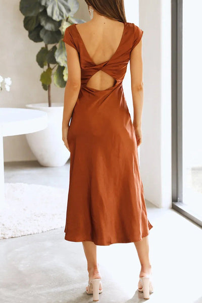 Brenda® | Elegant solid color backless princess dresses with asymmetrical collar of celebrities