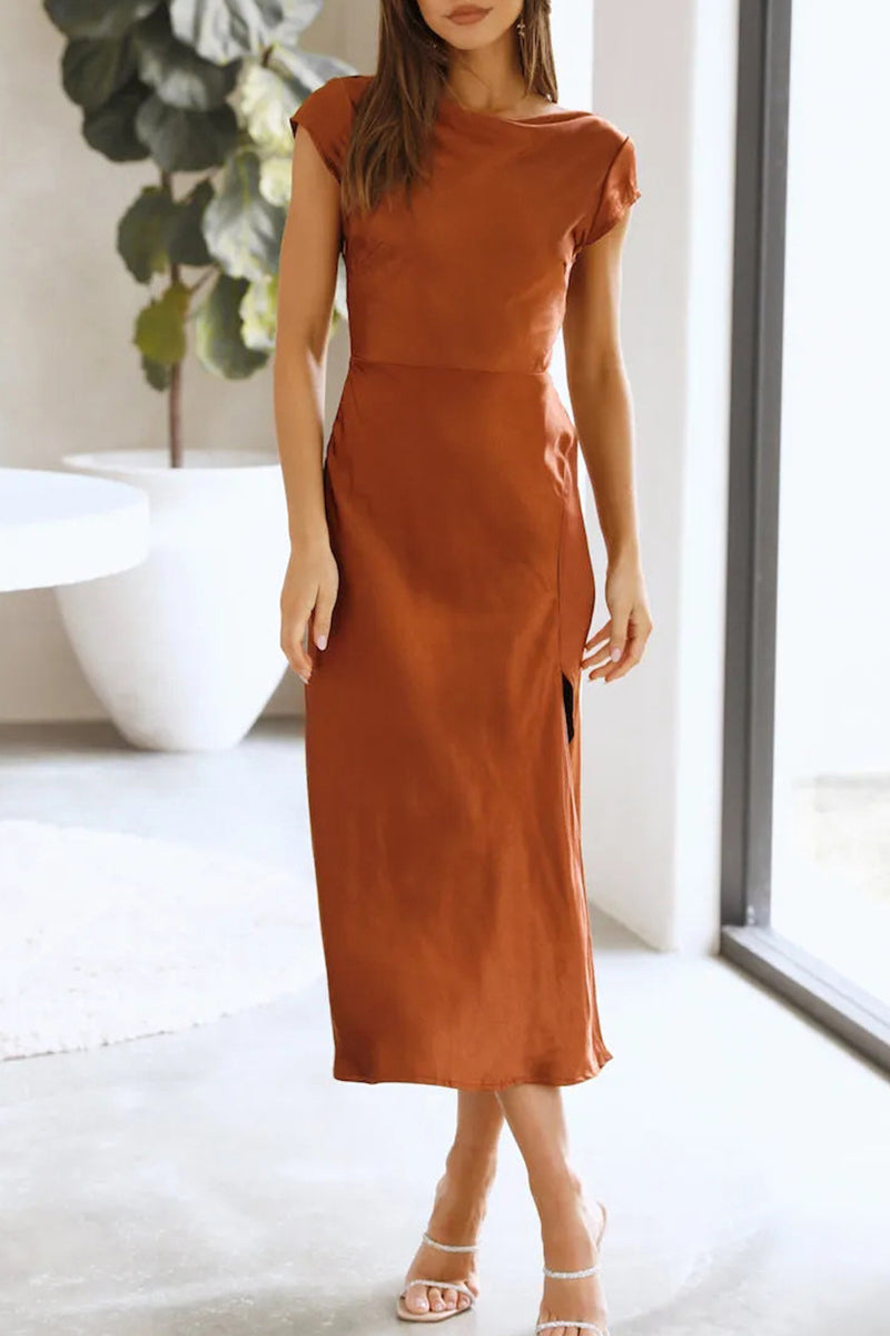 Brenda® | Elegant solid color backless princess dresses with asymmetrical collar of celebrities