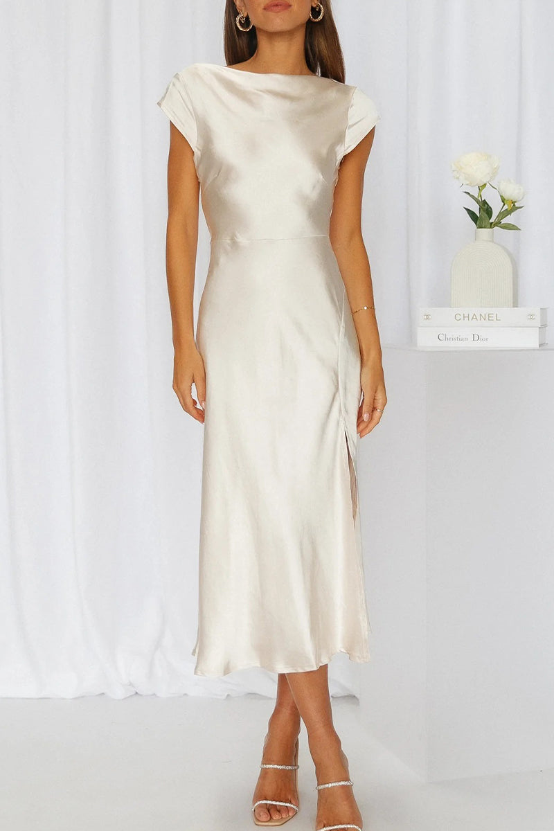 Brenda® | Elegant solid color backless princess dresses with asymmetrical collar of celebrities