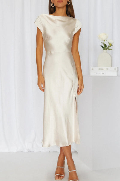Brenda® | Elegant solid color backless princess dresses with asymmetrical collar of celebrities