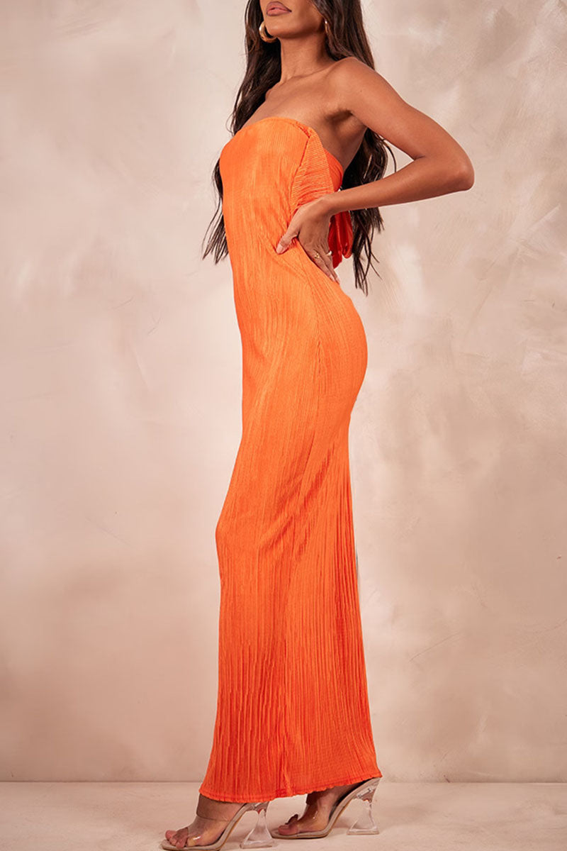 Maricarmen® | Sexy Printed Patchwork Pleated Strapless Pencil Skirt Dresses