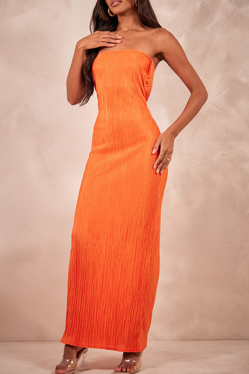Maricarmen® | Sexy Printed Patchwork Pleated Strapless Pencil Skirt Dresses
