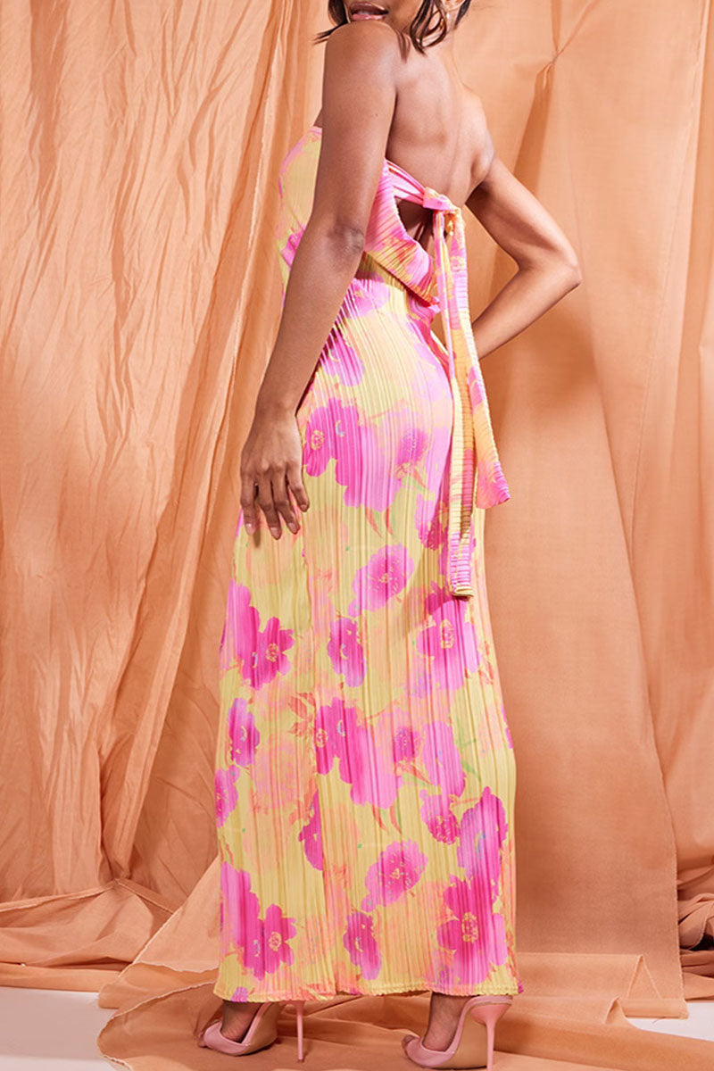 Maricarmen® | Sexy Printed Patchwork Pleated Strapless Pencil Skirt Dresses