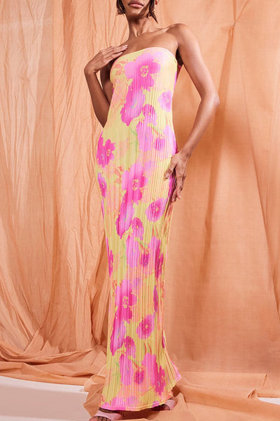 Maricarmen® | Sexy Printed Patchwork Pleated Strapless Pencil Skirt Dresses
