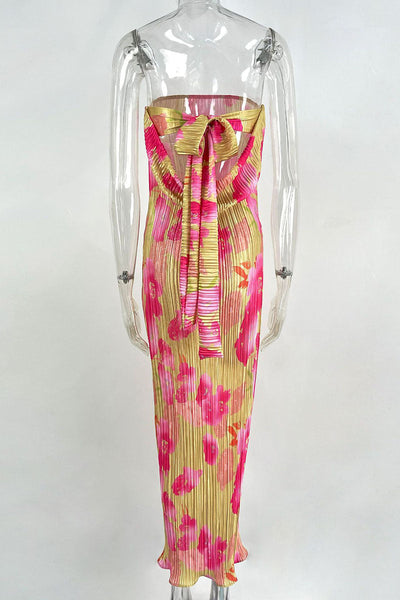 Maricarmen® | Sexy Printed Patchwork Pleated Strapless Pencil Skirt Dresses