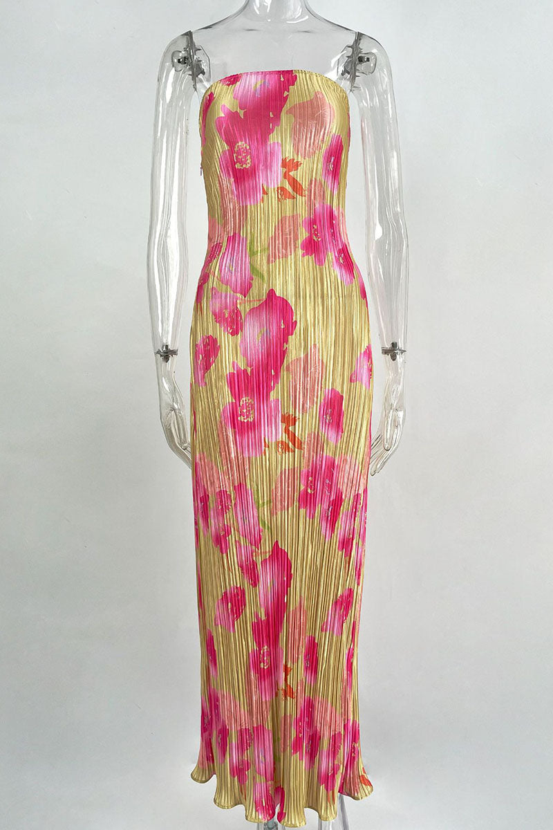 Maricarmen® | Sexy Printed Patchwork Pleated Strapless Pencil Skirt Dresses