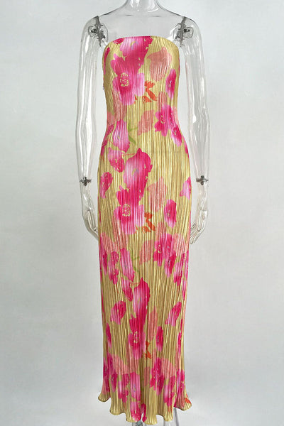 Maricarmen® | Sexy Printed Patchwork Pleated Strapless Pencil Skirt Dresses