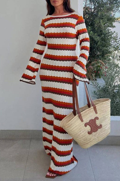 Lucrecia® | Casual Striped Long Sleeve O-Neck Contrast Vacation Dresses