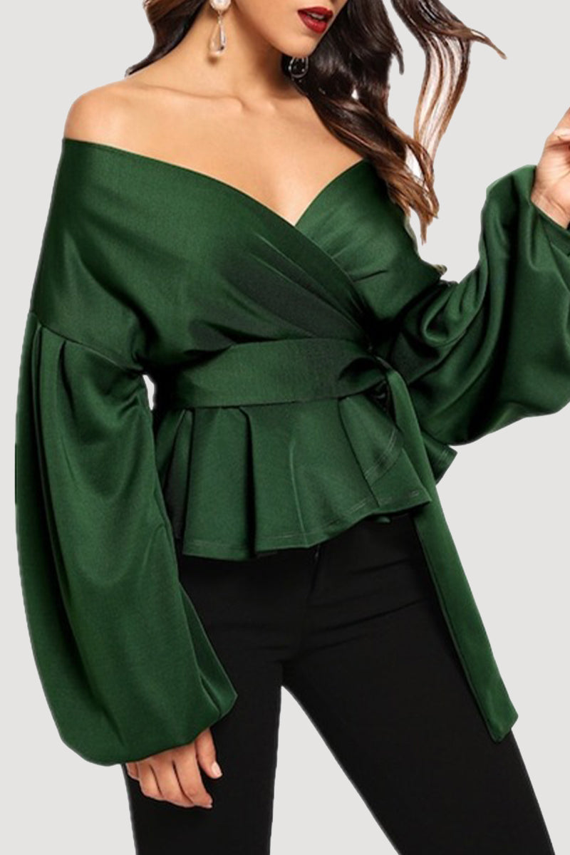 Alda® | Elegant Off-The-Shoulder V-Neck Blouse With Long Sleeves And A Cinched Waist