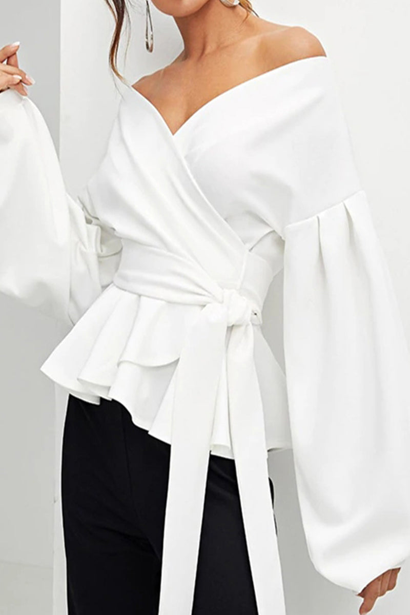 Alda® | Elegant Off-The-Shoulder V-Neck Blouse With Long Sleeves And A Cinched Waist