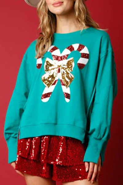 Adelaida® | Casual solid color sequin print O-neck tops