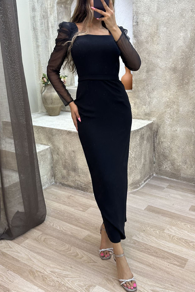 Leila® | Elegant solid patchwork dresses with square collar and single tier skirt worn by celebrities
