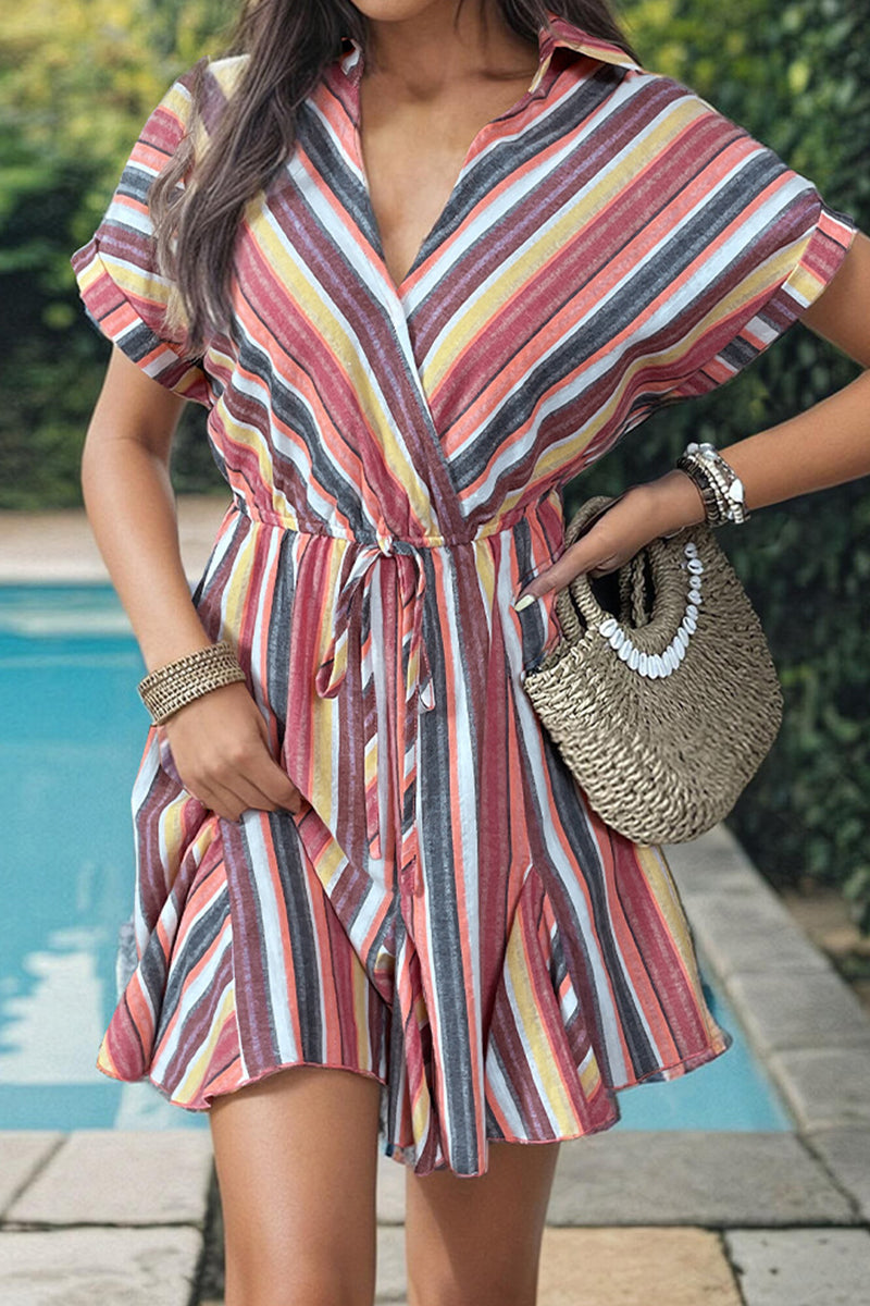 Wisteria® | Casual striped printed dresses with frenulum and V-neck