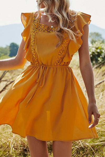 Veda® | Cute A-line dresses with solid color lace and square collar