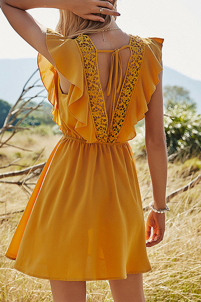 Veda® | Cute A-line dresses with solid color lace and square collar