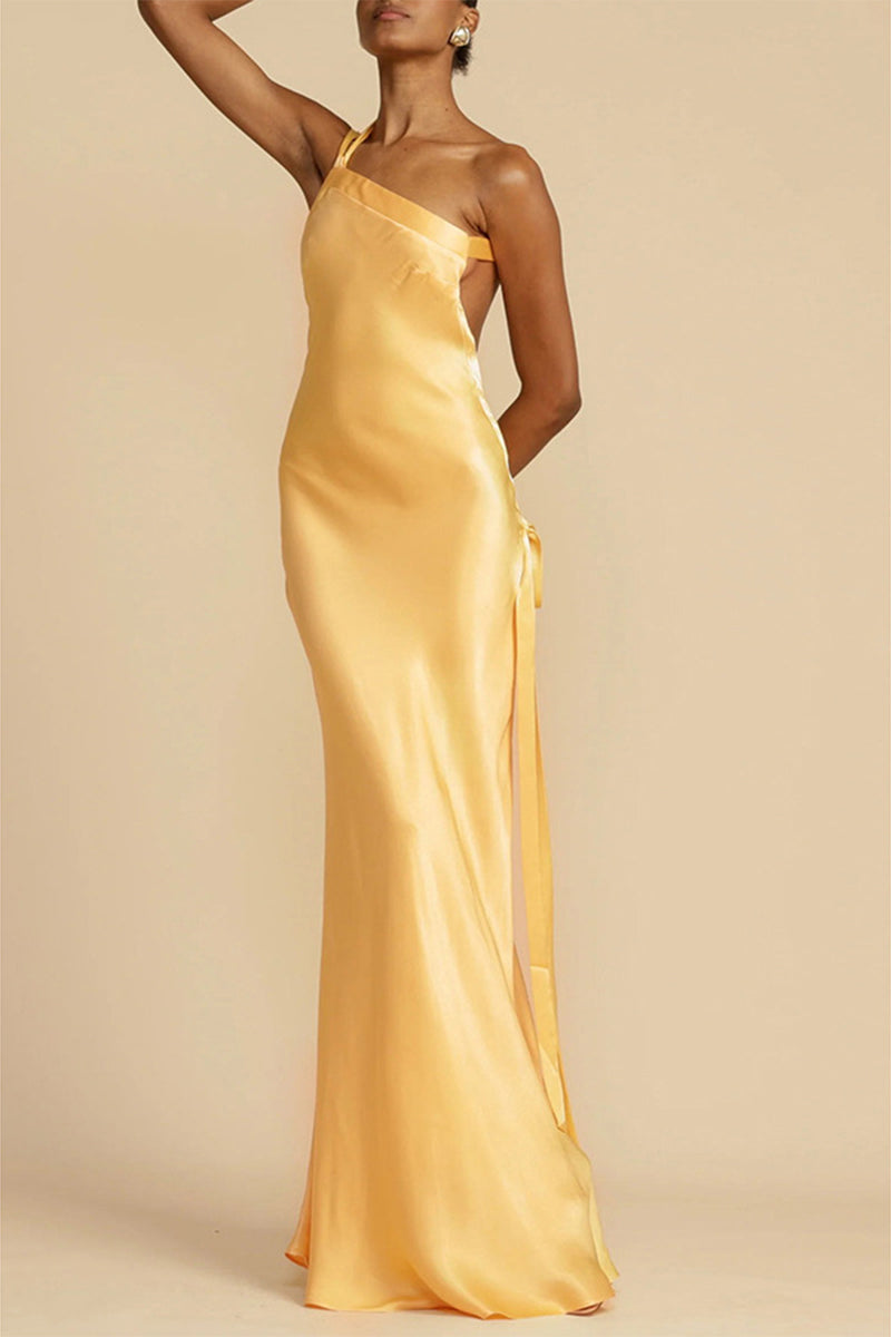 Ayla® | Elegant formal solid backless evening dresses with slant collar