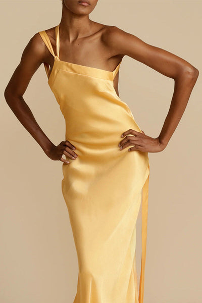 Ayla® | Elegant formal solid backless evening dresses with slant collar
