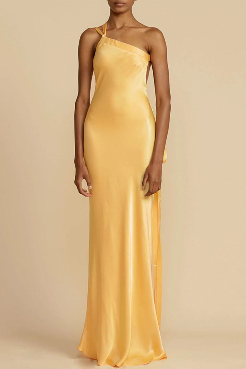 Ayla® | Elegant formal solid backless evening dresses with slant collar