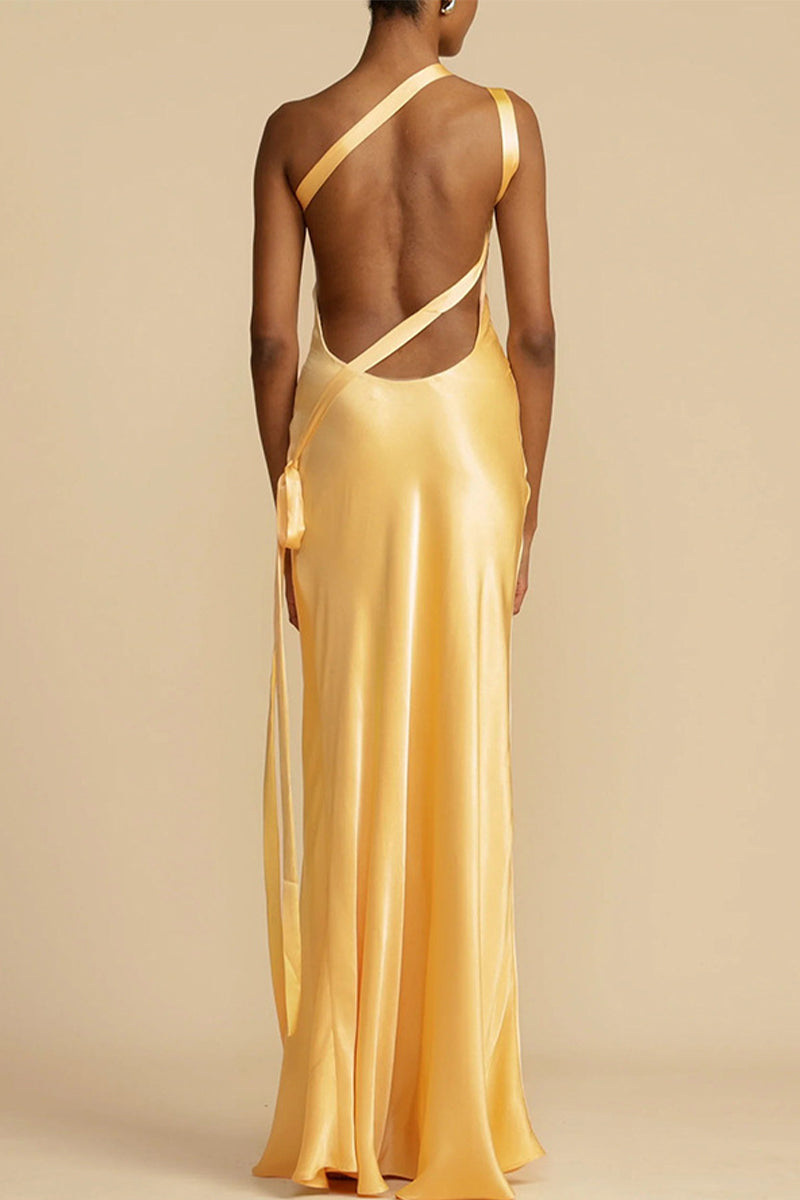 Ayla® | Elegant formal solid backless evening dresses with slant collar