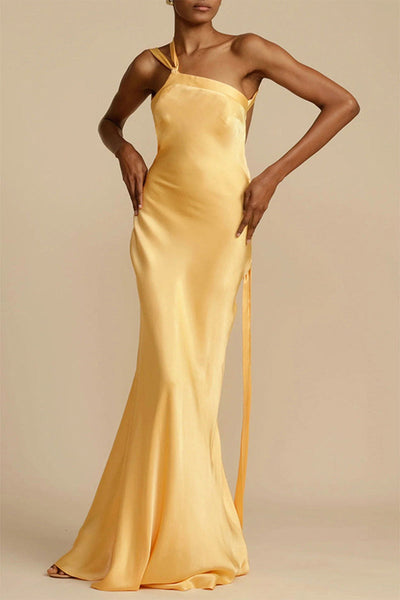 Ayla® | Elegant formal solid backless evening dresses with slant collar